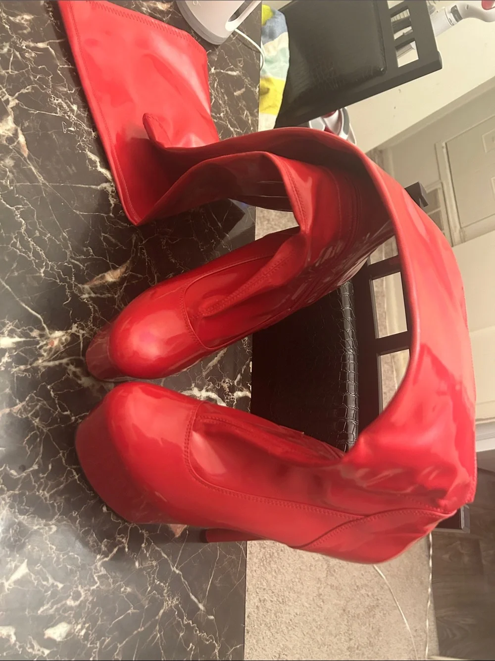 Women’s Red High Heel Knee-High Boots
